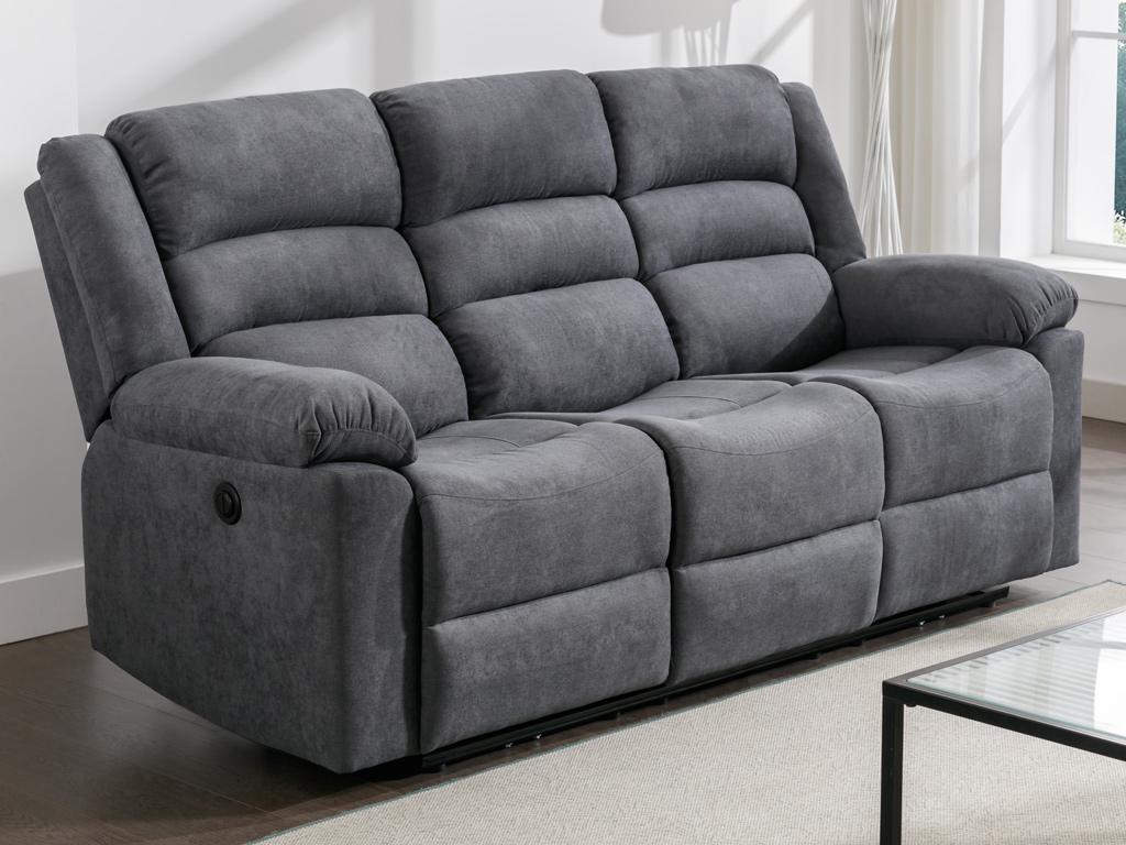 Relaxsofa 3-Sitzer elektrisch - Stoff - Grau - BUROLO günstig online kaufen