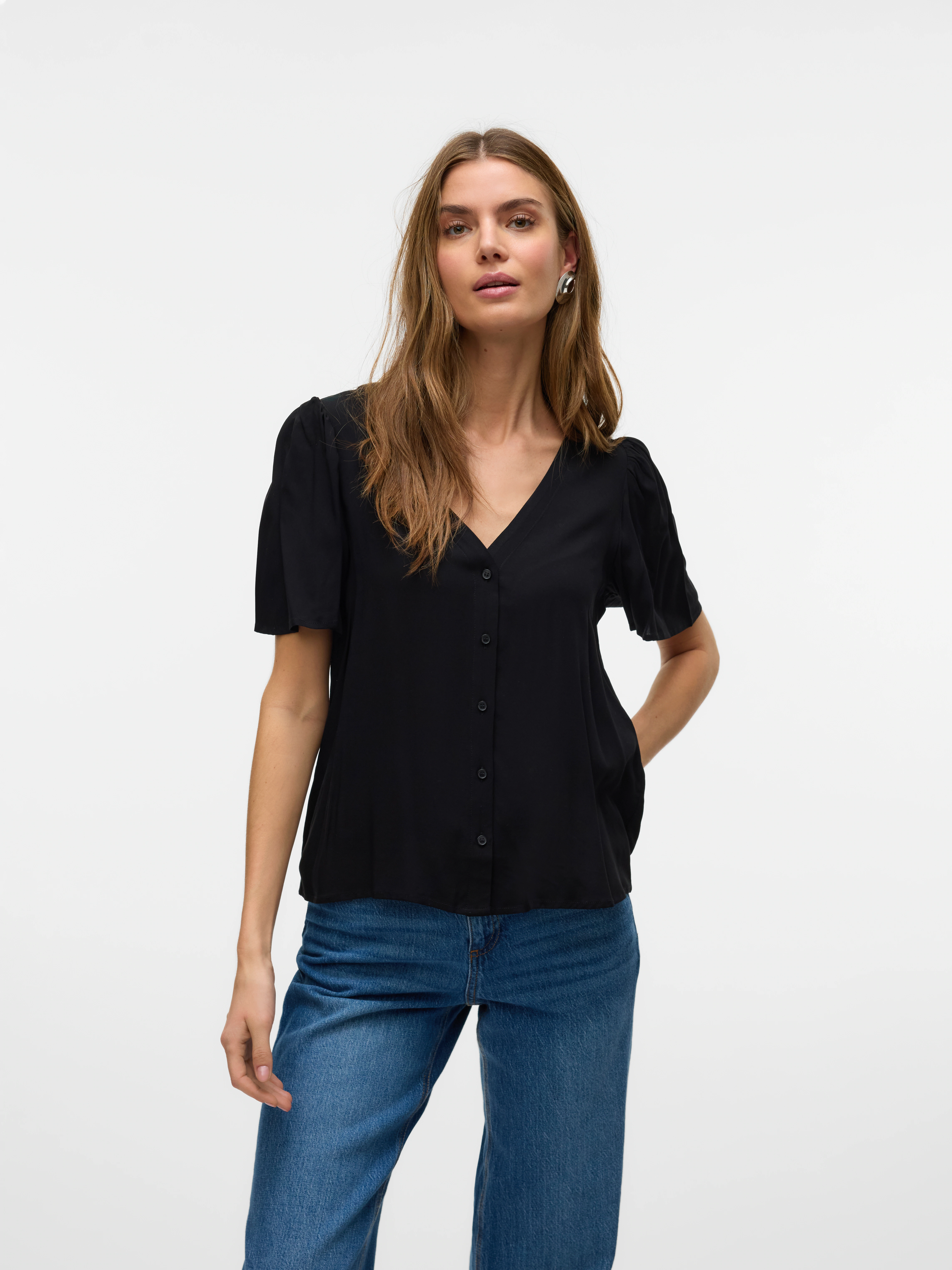 Vero Moda Kurzarmbluse VMALBA SS V-NECK SHIRT WVN GA günstig online kaufen