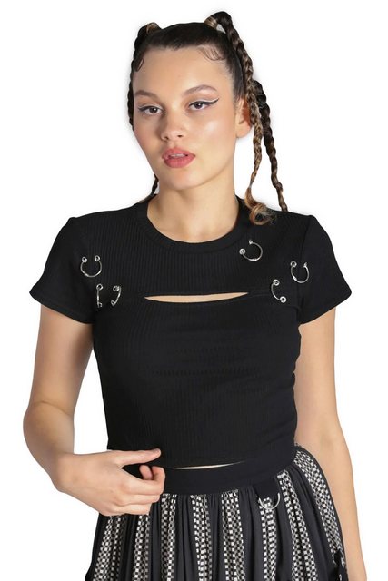 Hell Bunny Crop-Top Taylor Cyber Punk Metal Piercing Oberteil günstig online kaufen