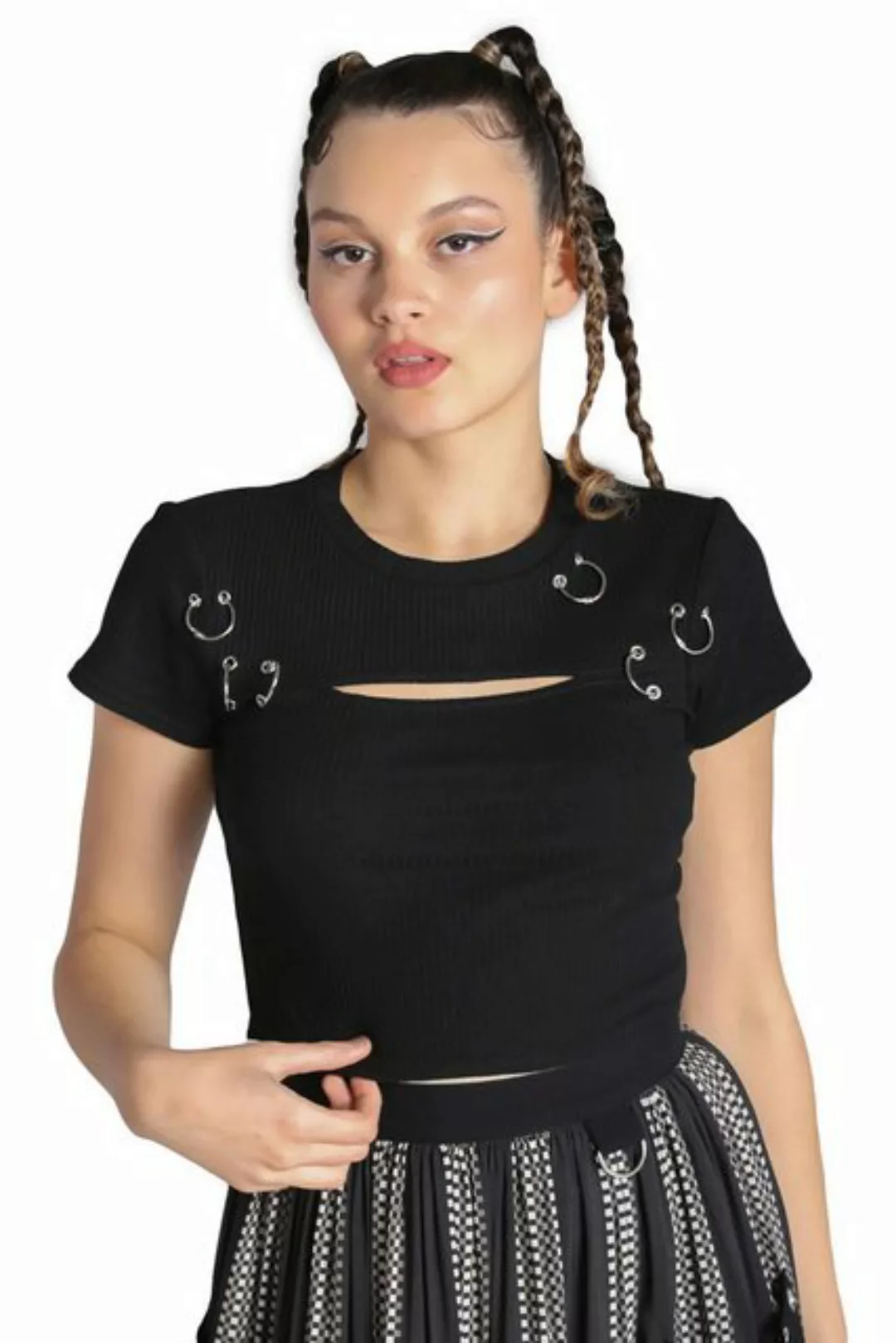 Hell Bunny Crop-Top Taylor Cyber Punk Metal Piercing Oberteil günstig online kaufen