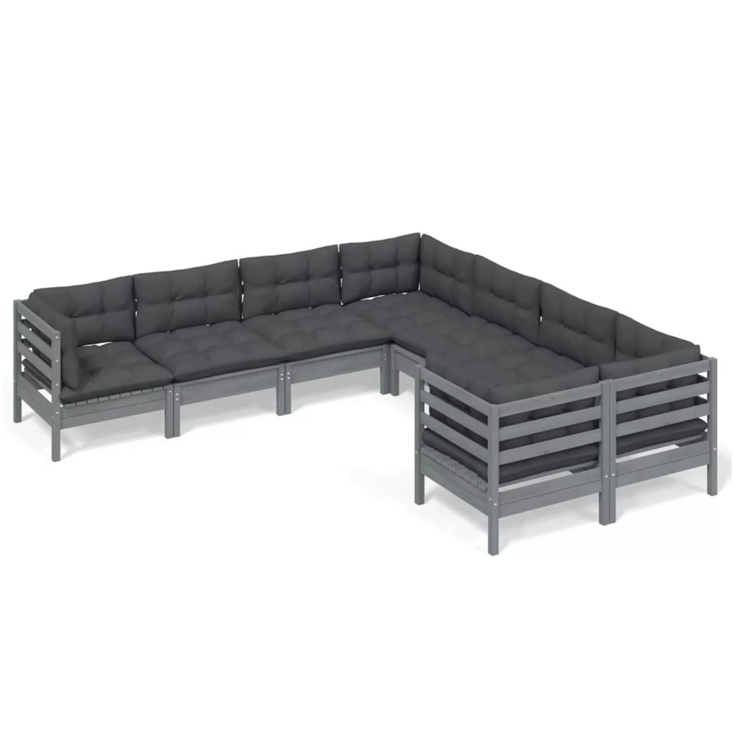 vidaXL 8-tlg Garten-Lounge-Set mit Kissen Grau Massivholz Kiefer günstig online kaufen