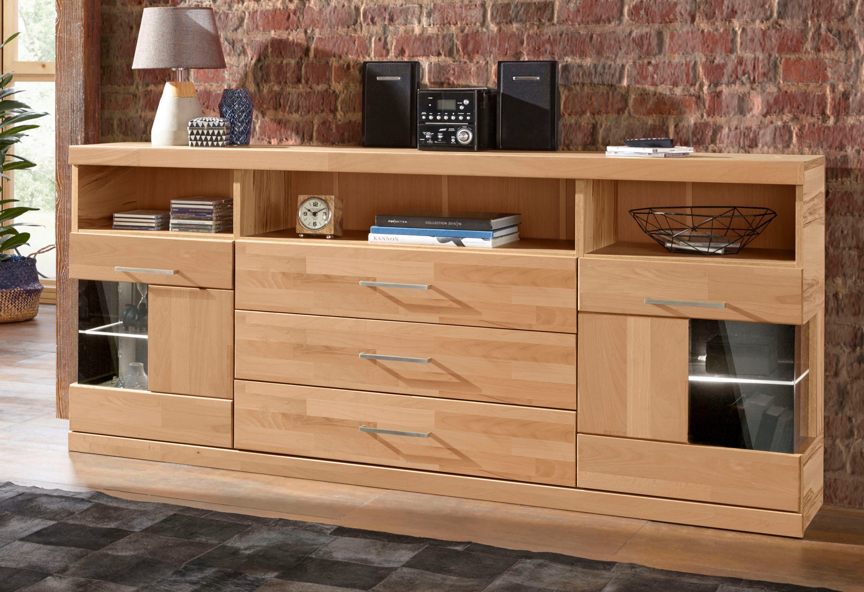 Home affaire Sideboard "Ribe,180cm breit, Fronten Massivholz,7 Fächer,Böden günstig online kaufen
