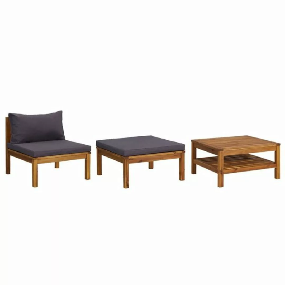 3-tlg. Garten-lounge-set Mit Dunkelgrauen Kissen Akazienholz günstig online kaufen