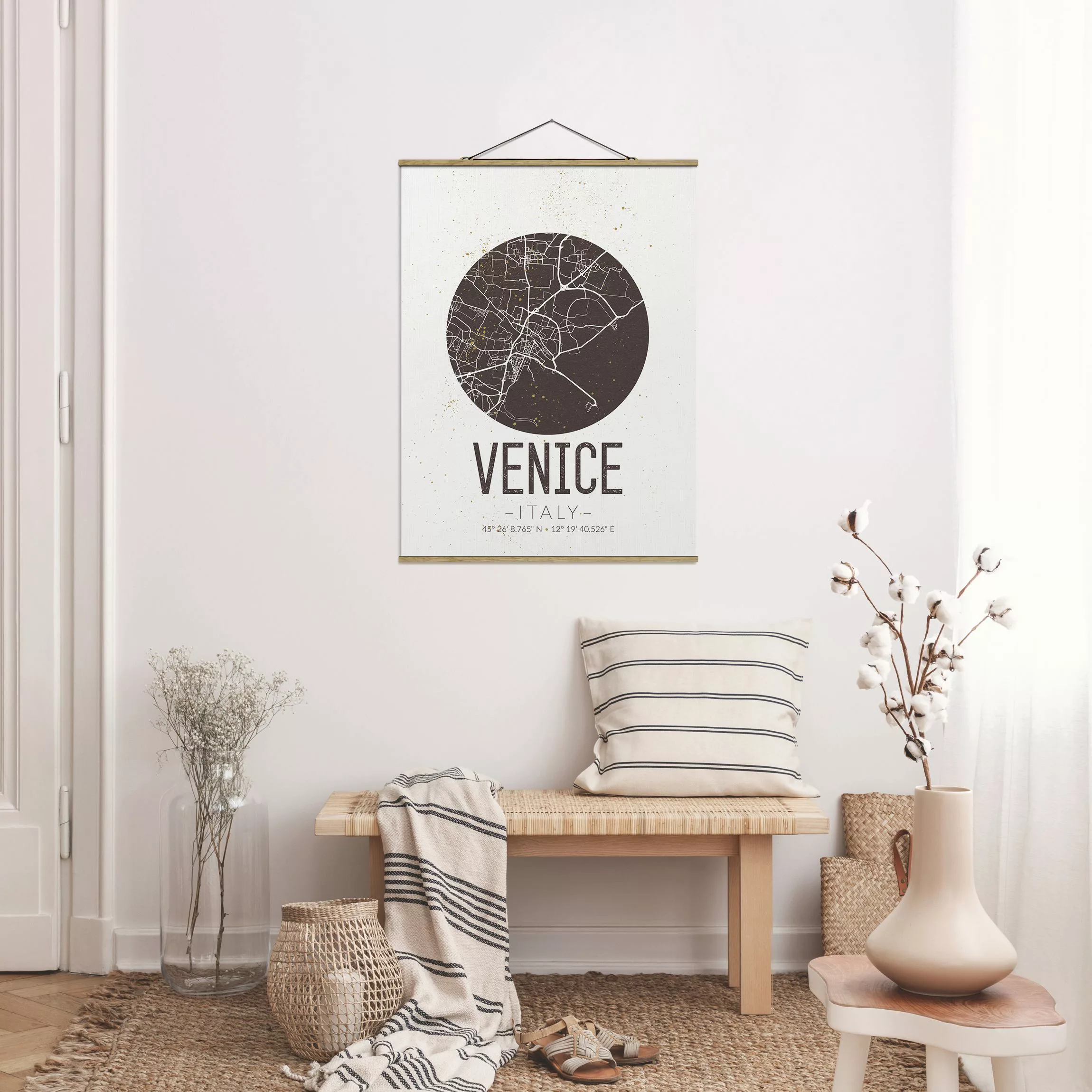 Stoffbild Karten mit Posterleisten - Hochformat Stadtplan Venice - Retro günstig online kaufen