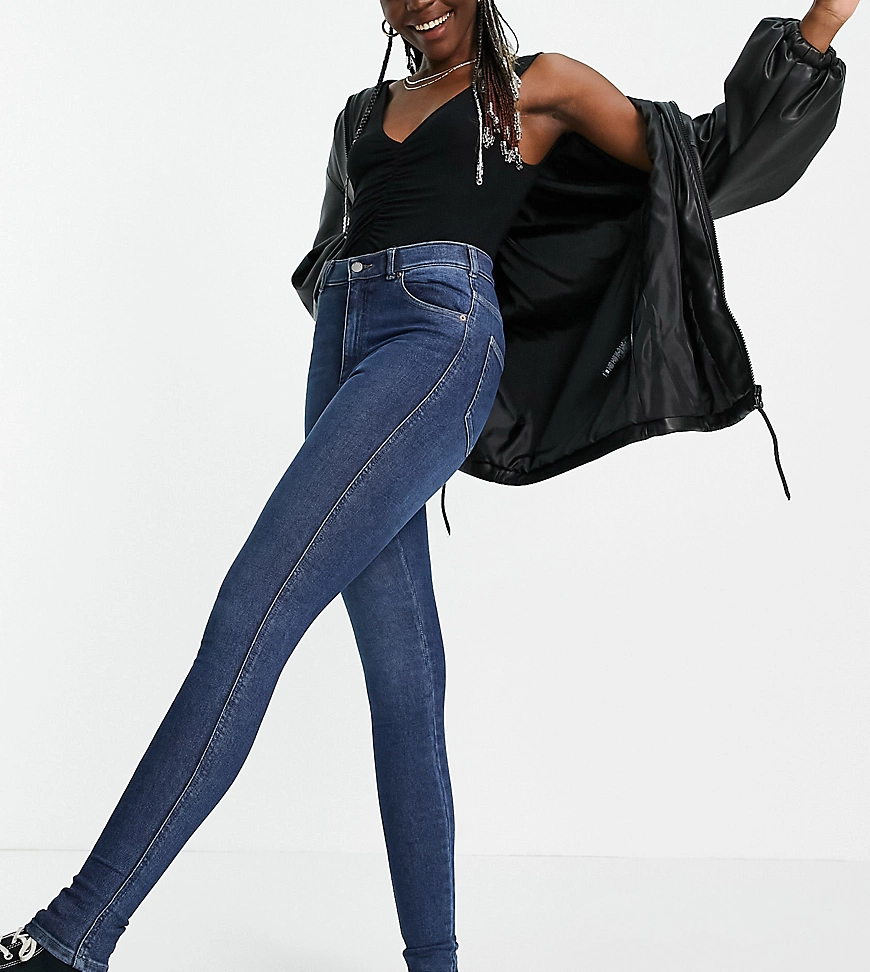 Dr. Denim Tall – Moxy – Jeans mit superhohem Bund in dunkler Waschung-Blau günstig online kaufen