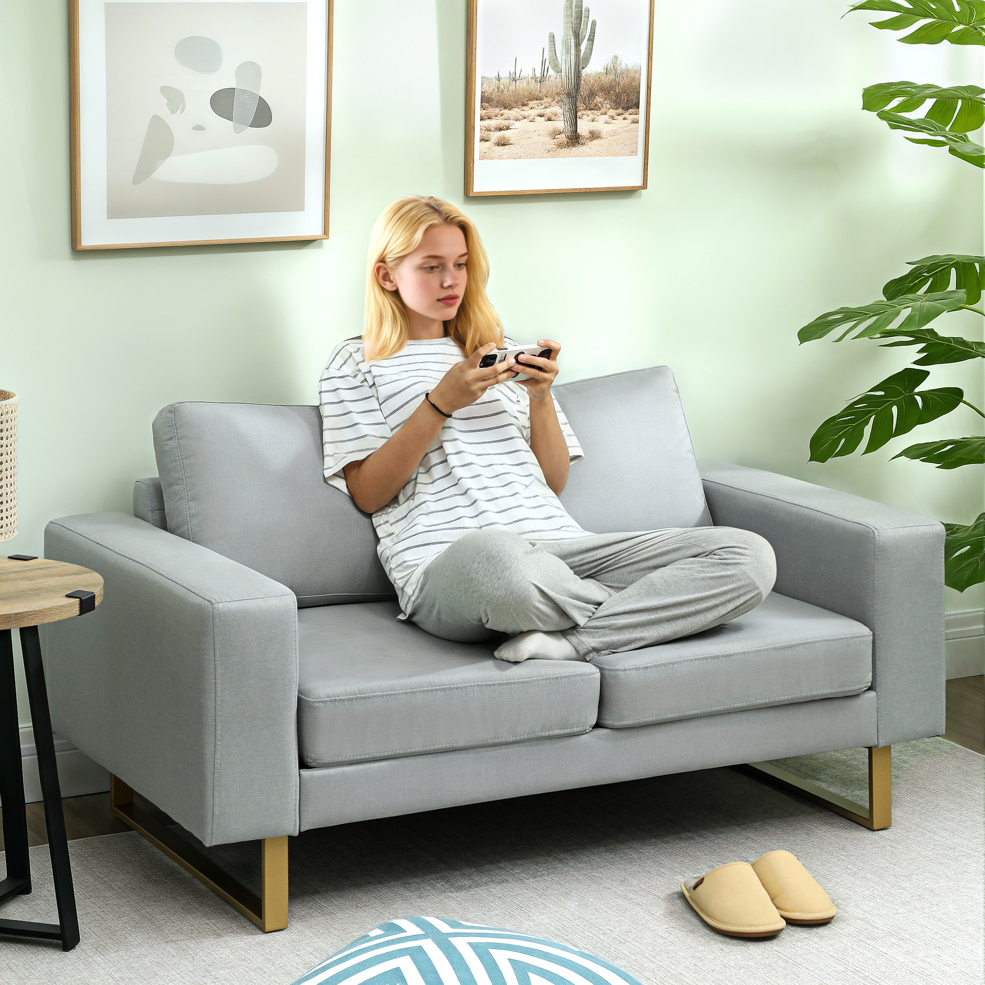 HOMCOM Sofa 2 Sitzer Couch mit Armlehne Doppelsofa Modern Polstersofa mit L günstig online kaufen