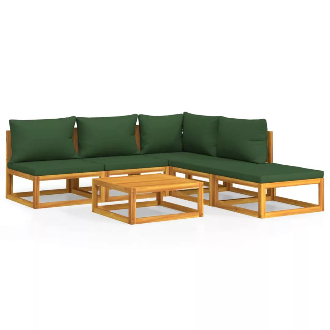 Vidaxl 6-tlg. Garten-lounge-set Mit Grünen Kissen Massivholz günstig online kaufen