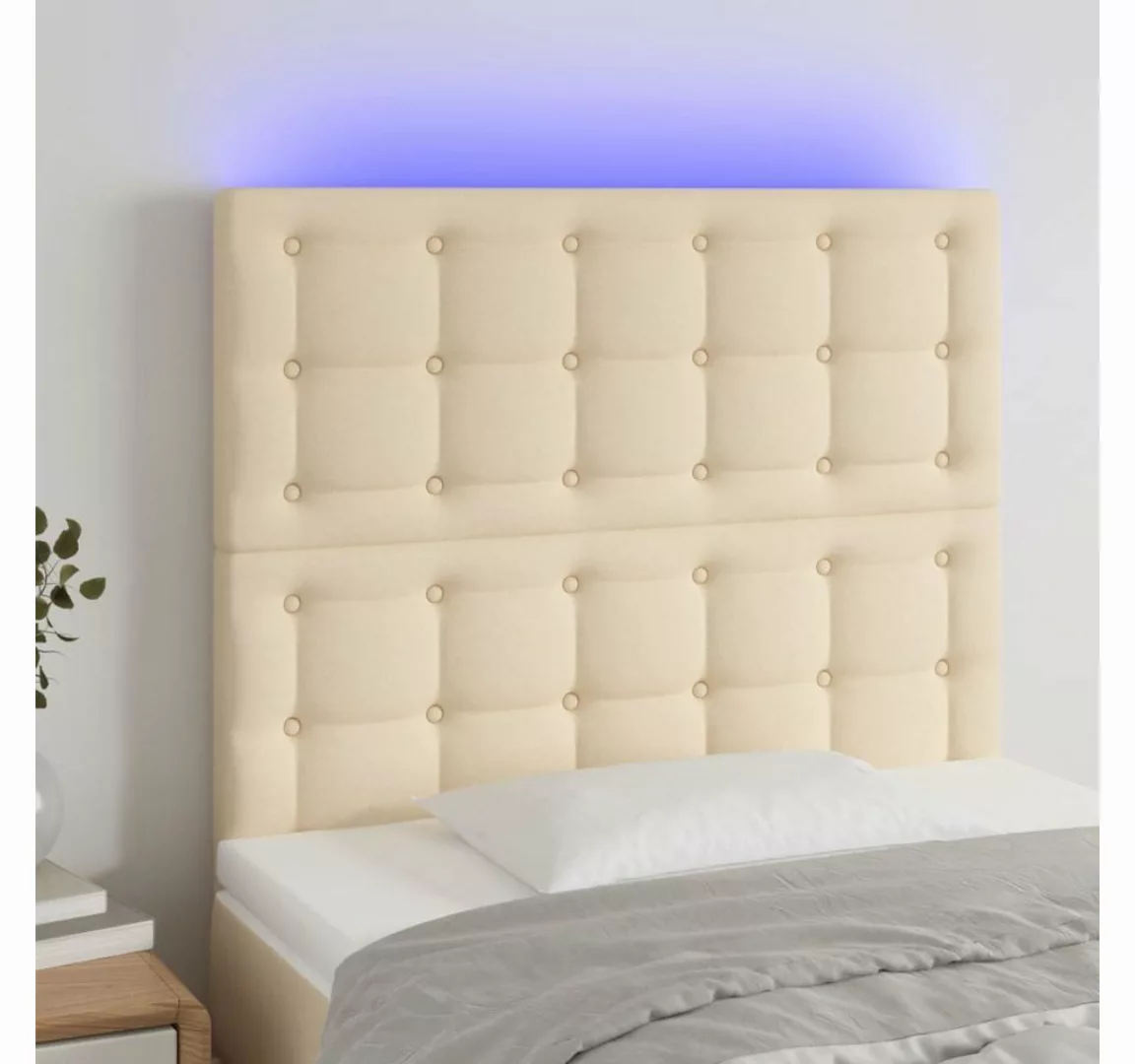 vidaXL Bett, LED Kopfteil Creme 90x5x118/128 cm Stoff günstig online kaufen