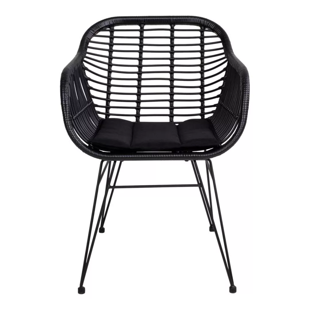 Esszimmerstühle in Schwarz Rattan Polsterauflage (2er Set) günstig online kaufen