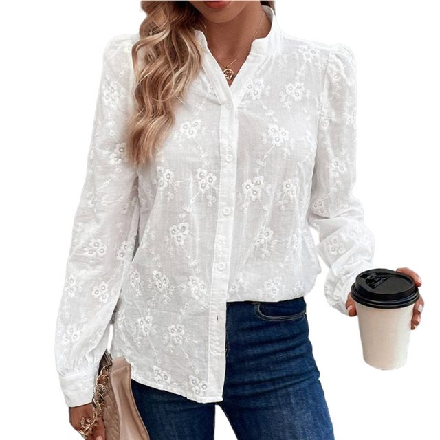 MC Star Langarmshirt Langärmlige Bluse mit bestickten Ösen für Damen, V-Aus günstig online kaufen