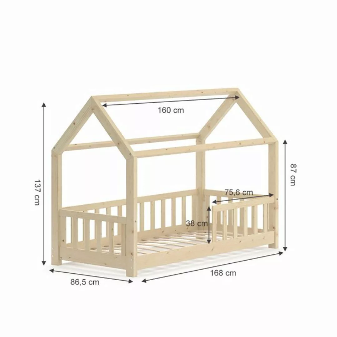 VitaliSpa® Hausbett Kinderbett Spielbett Wiki 80x160cm Natur Matratze günstig online kaufen