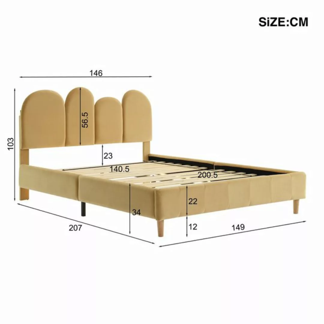 HAUSS SPLOE Polsterbett 140x200cm mit Daumenform Kopfteil und LED-Lichtleis günstig online kaufen