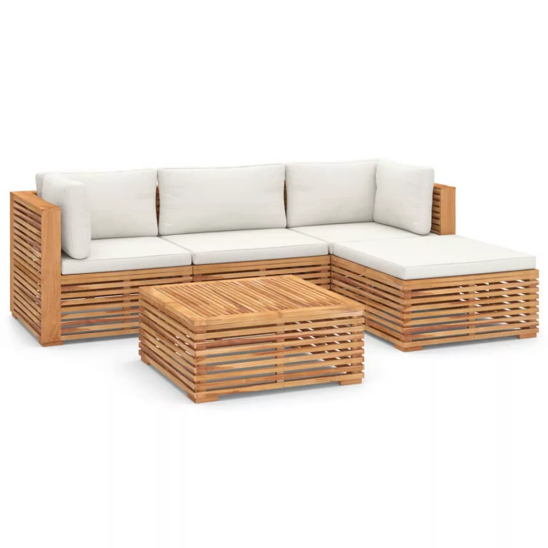 5-tlg. Garten-lounge-set Mit Kissen Creme Massivholz Teak günstig online kaufen