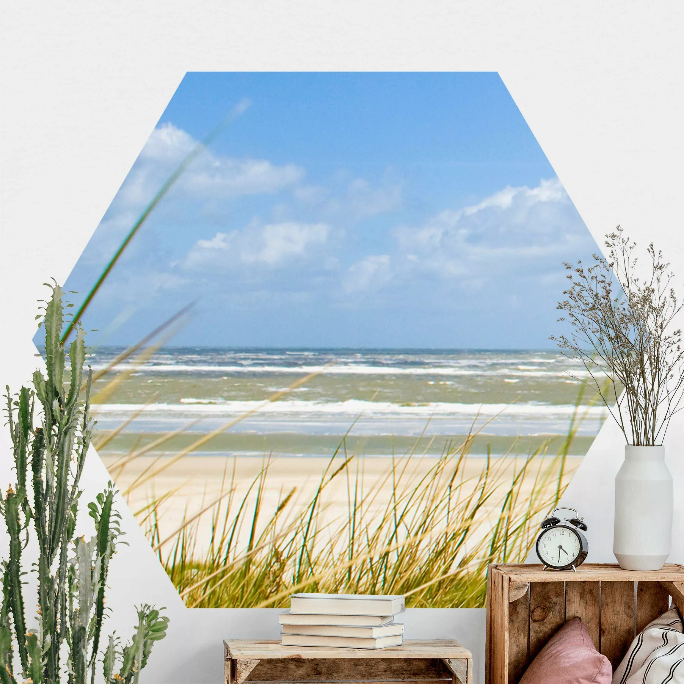 Hexagon Fototapete selbstklebend An der Nordseeküste günstig online kaufen