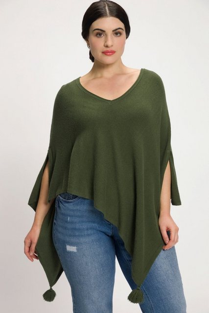 Ulla Popken Strickpullover Poncho Zipfelsaum Quasten Oversized weicher Stri günstig online kaufen