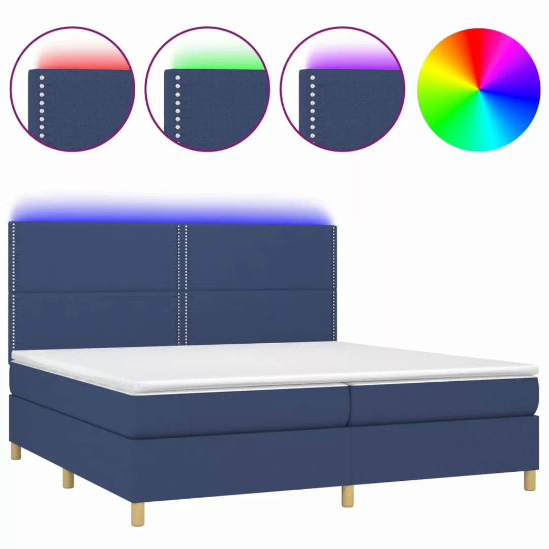 Vidaxl Boxspringbett Mit Matratze & Led Blau 200x200 Cm Stoff günstig online kaufen