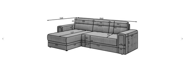 DB-Möbel Ecksofa "Bleneve" Moderne Ecksofa mit elegantem Design. 260cm. günstig online kaufen