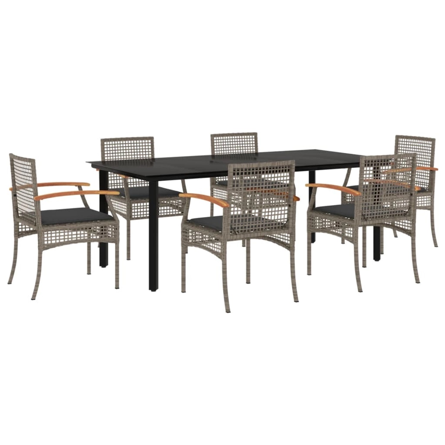 vidaXL 7-Tlg Garten-Essgruppe mit Kissen Grau Poly Rattan 3213622 günstig online kaufen