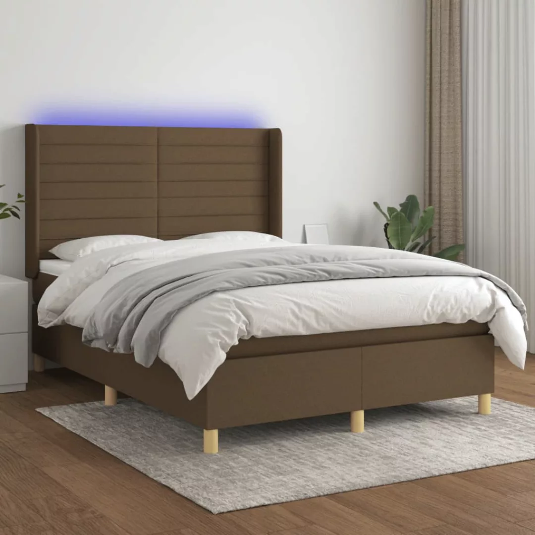 Vidaxl Boxspringbett Mit Matratze & Led Dunkelbraun 140x200 Cm Stoff günstig online kaufen