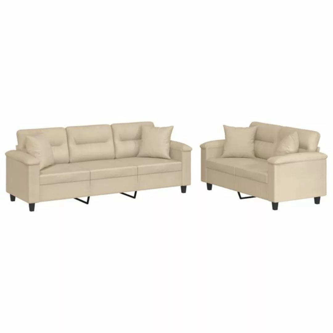 vidaXL Sofa, 2-tlg. Sofagarnitur mit Kissen Creme Mikrofasergewebe günstig online kaufen