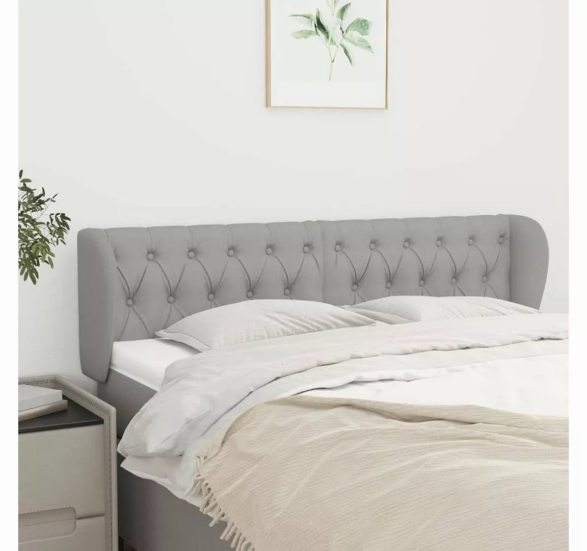 vidaXL Bett, Kopfteil mit Ohren Hellgrau 163x23x78/88 cm Stoff günstig online kaufen