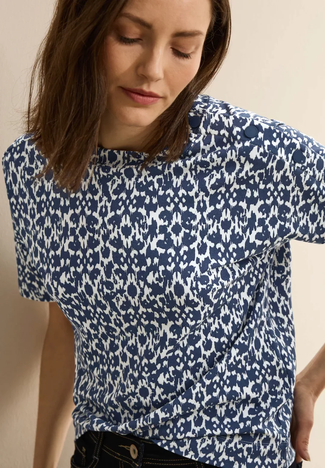 Cecil Print-Shirt mit Minimalprint und Knopfdetail günstig online kaufen