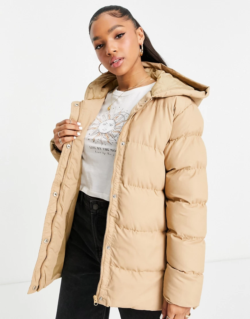 Threadbare – Hayley – Mittellange Steppjacke in Steinpilzbraun-Neutral günstig online kaufen