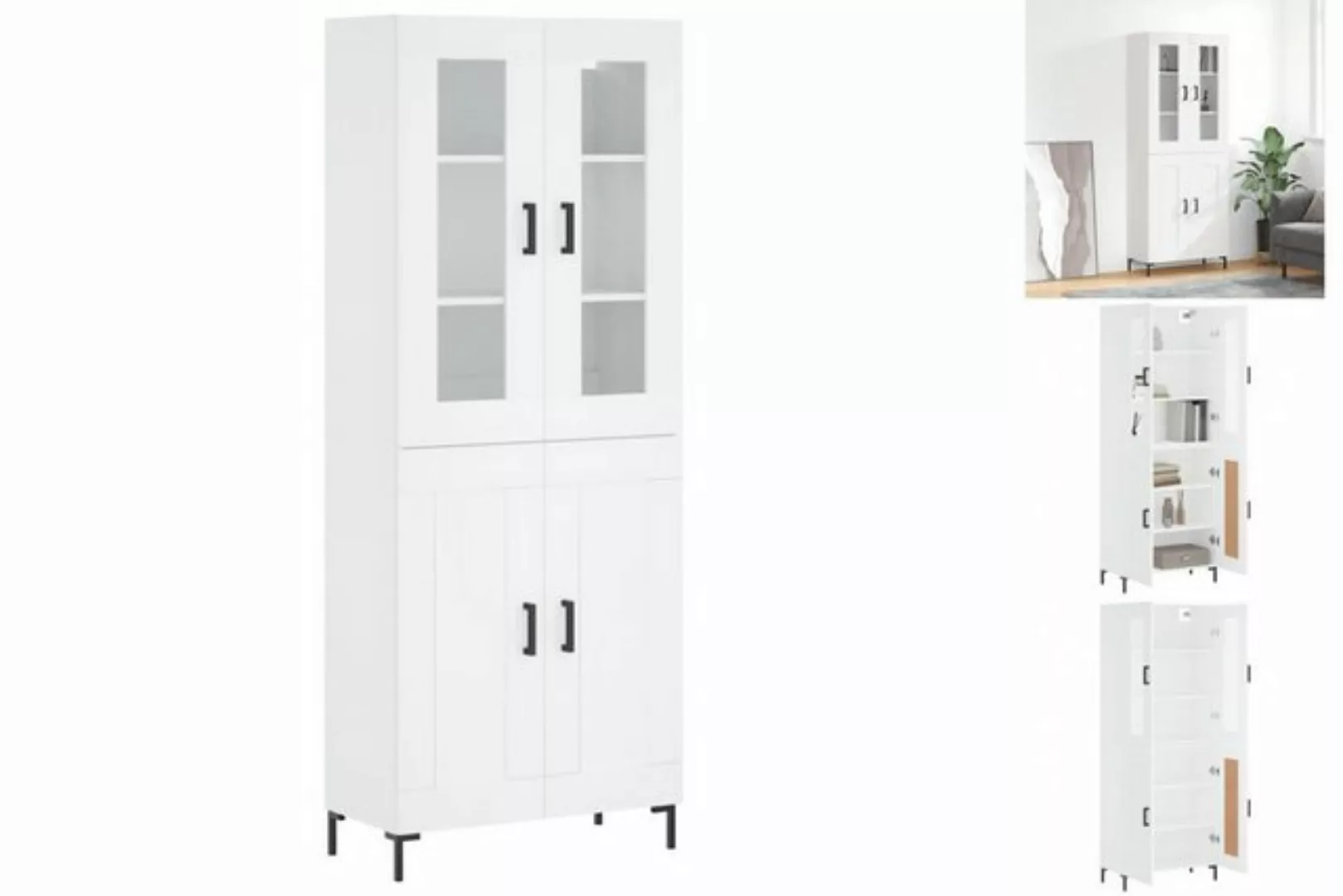 vidaXL Vitrine Highboard Weiß 69,5x34x180 cm Spanplatte Glas Vitrine günstig online kaufen