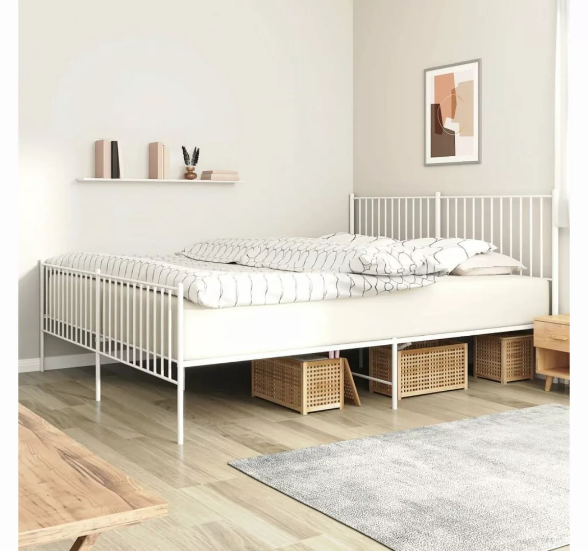 furnicato Bett Bettgestell mit Kopf- und Fußteil Metall Weiß 180x200 cm günstig online kaufen