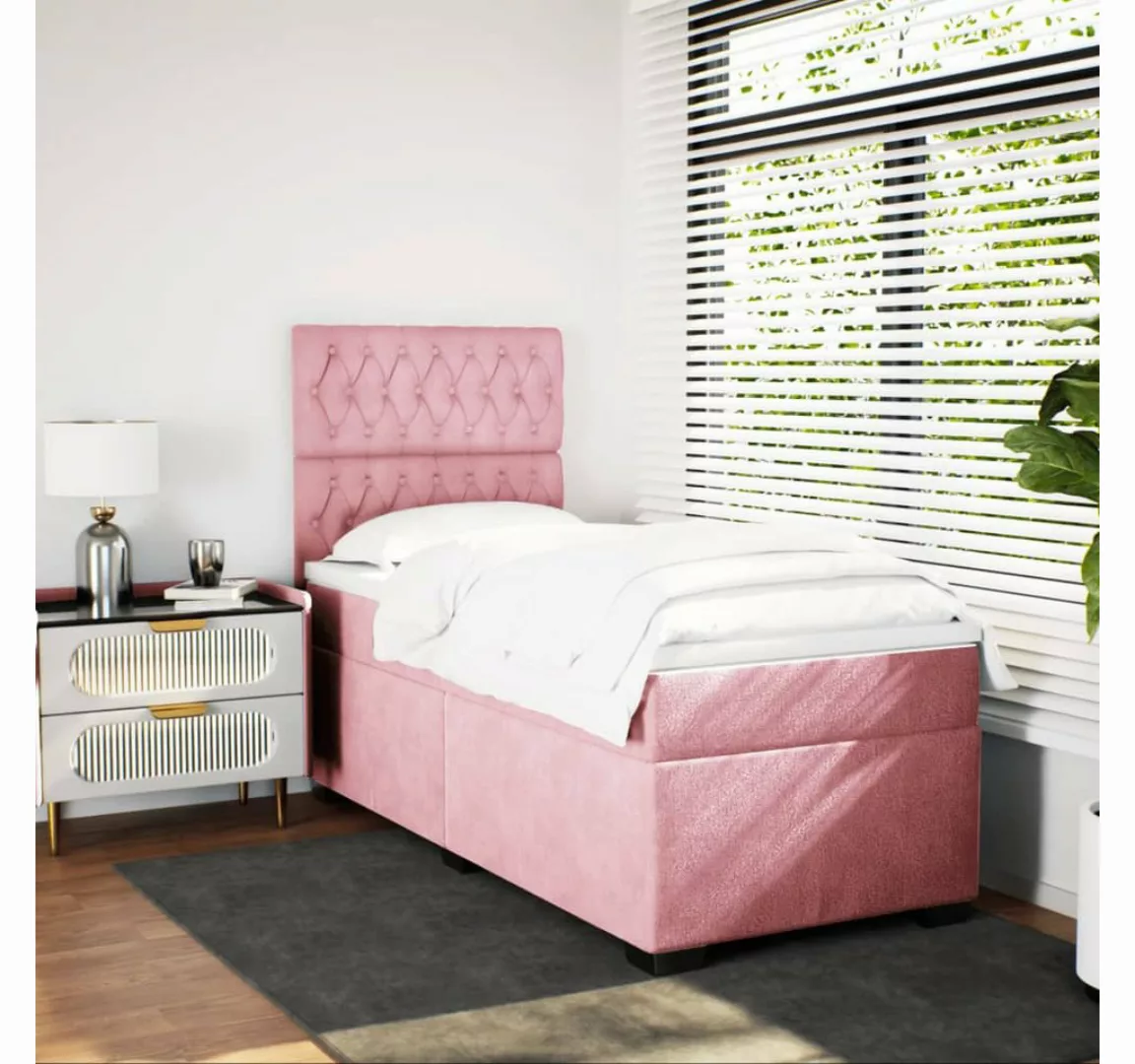 vidaXL Bett Boxspringbett mit Matratze Rosa 90x200 cm Samt günstig online kaufen