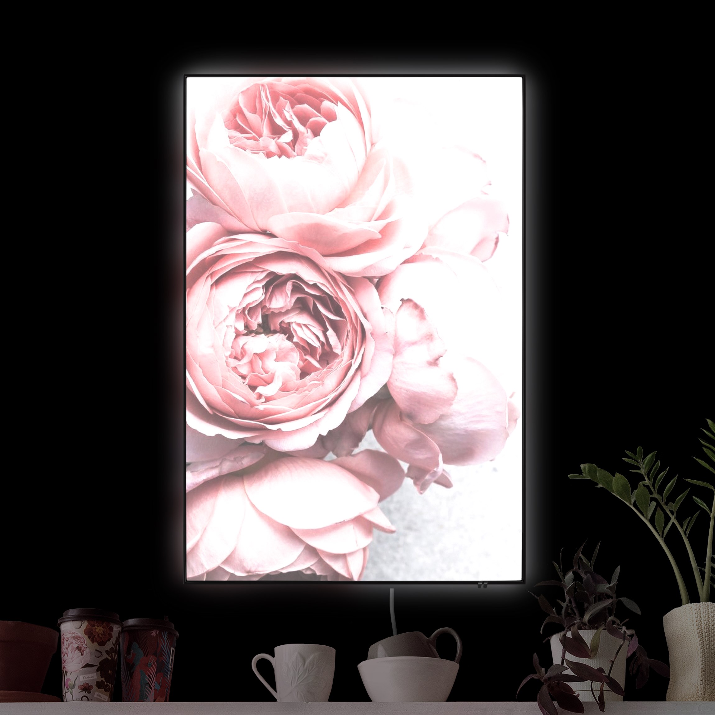 LED-Wechselbild Rosa Pfingstrosenblüten Shabby Pastell günstig online kaufen