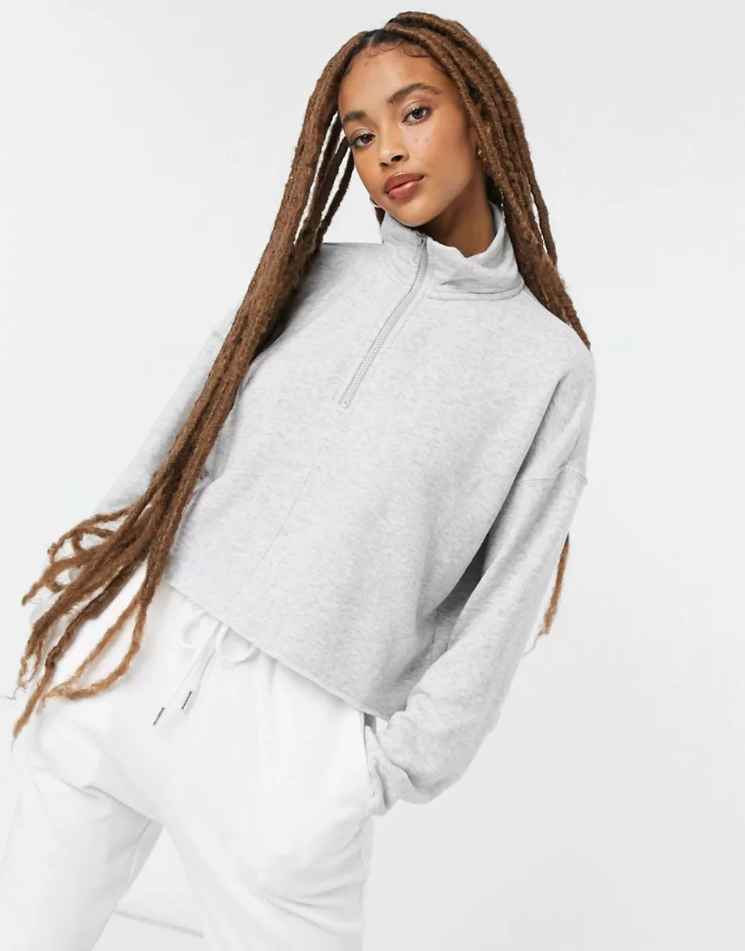 Aerie – Kurz geschnittenes Sweatshirt mit viertellangem Reißverschluss in G günstig online kaufen