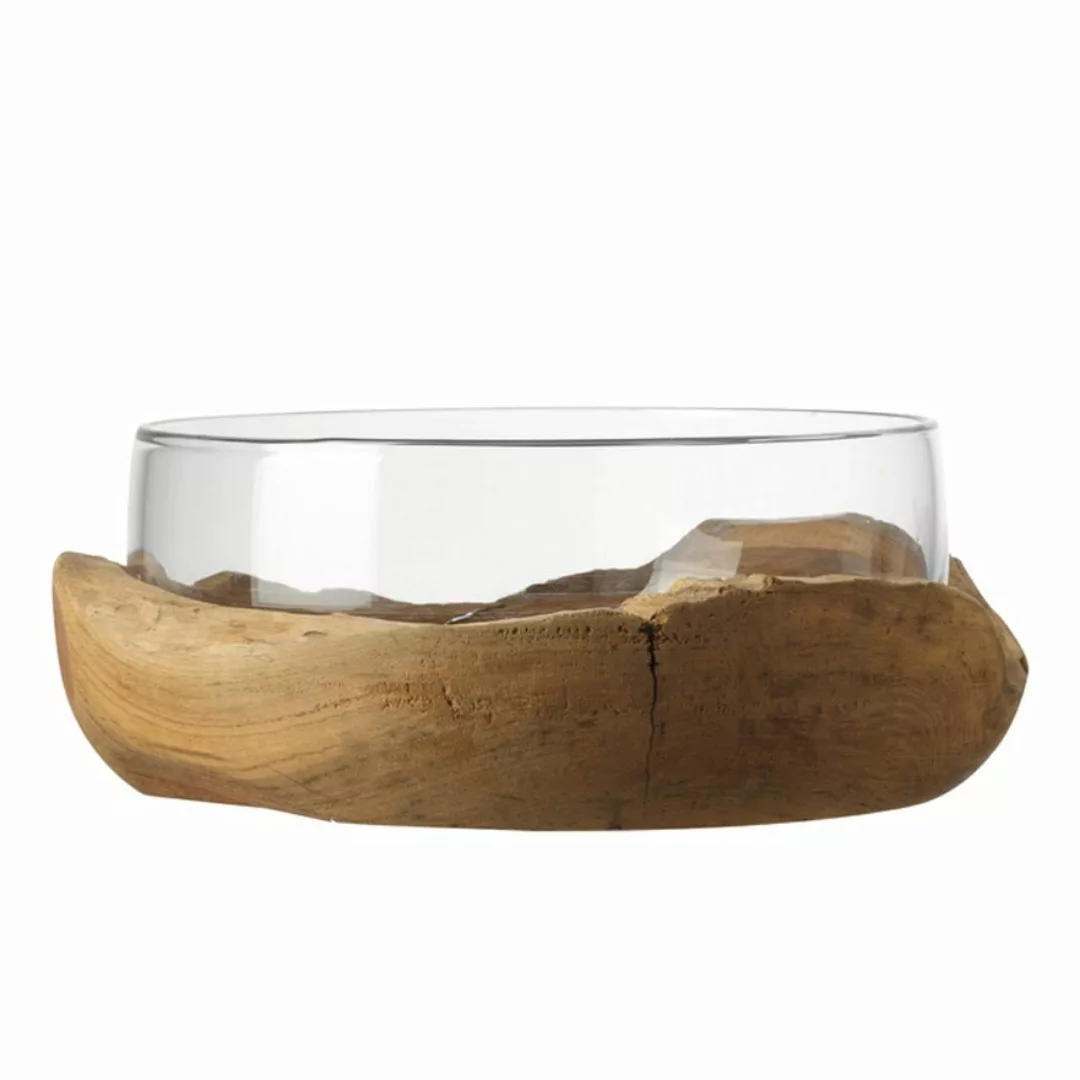 LEONARDO Schale »TERRA«, aus Glas, 28 cm mit Teaksockel, Kalk-Natron-Glas, günstig online kaufen