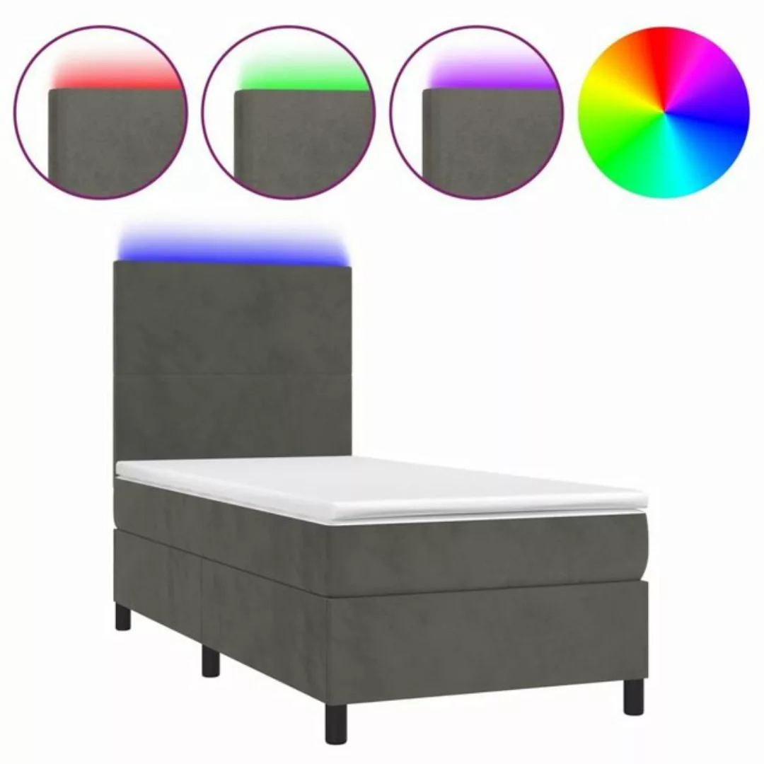 vidaXL Bettgestell Boxspringbett mit Matratze LED Dunkelgrau 100x200 cm Sam günstig online kaufen