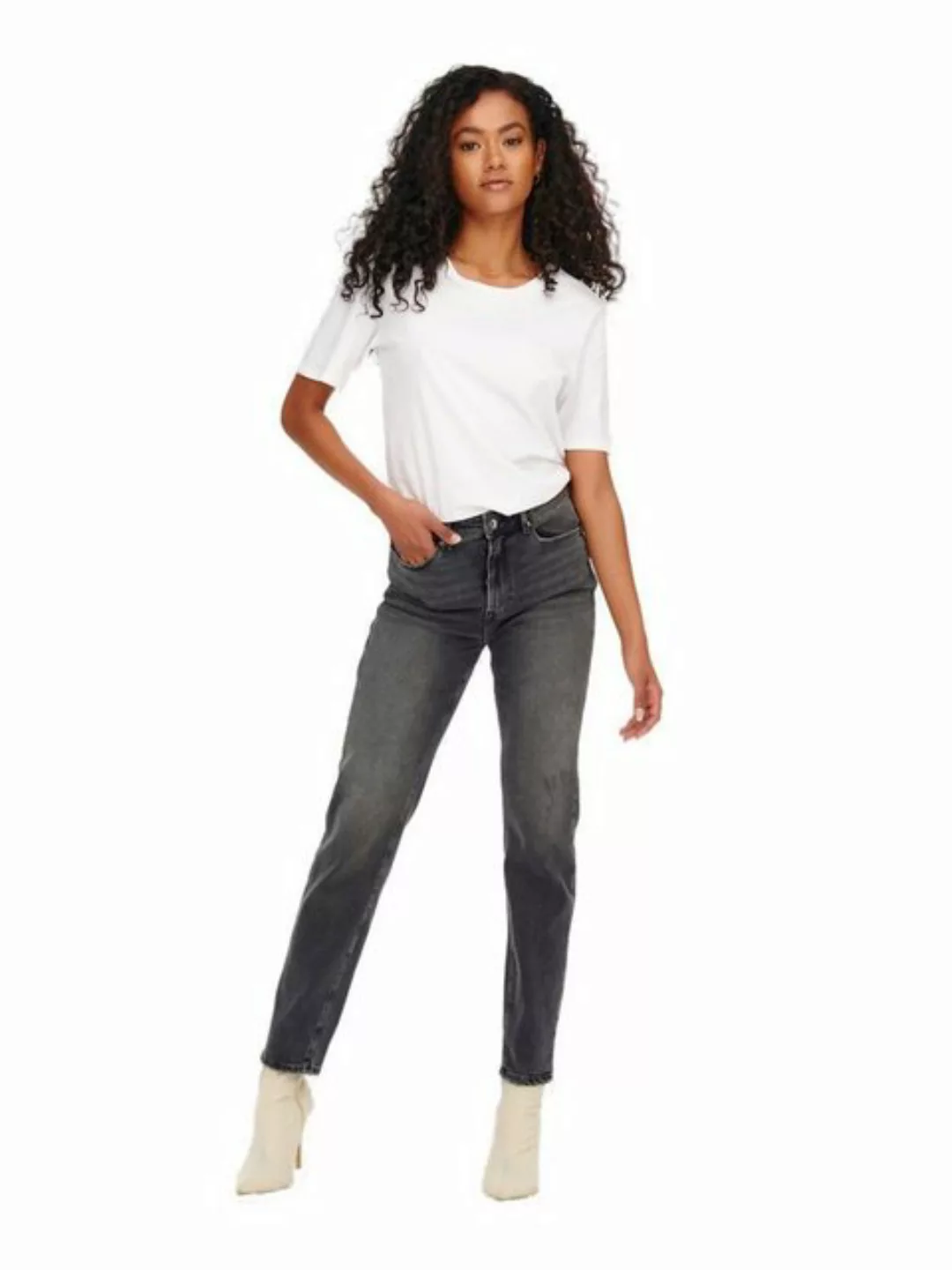 Only Damen Jeans ONLEMILY CRO614 - Straight Fit - Grau - Dark Grey Denim günstig online kaufen