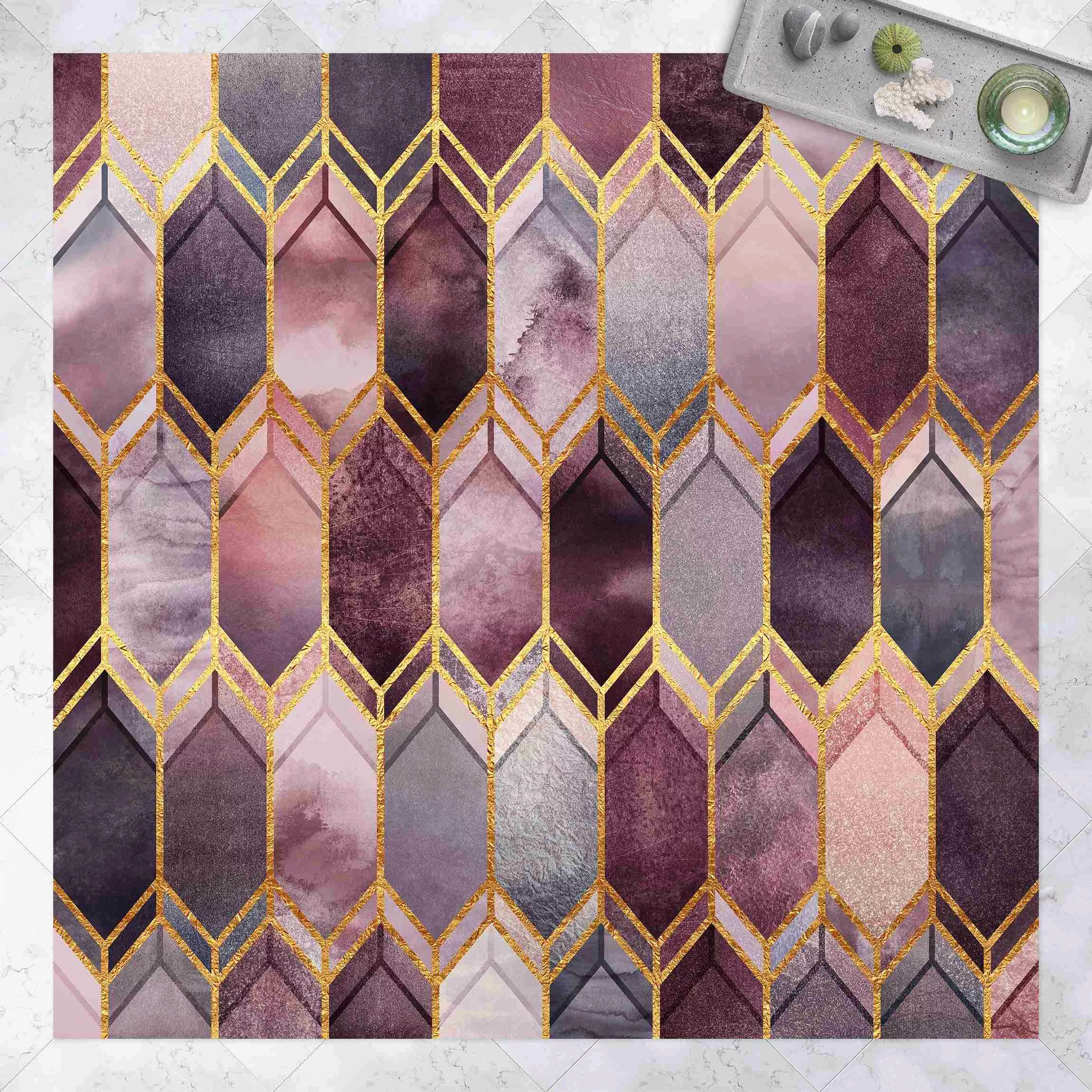 Vinyl-Teppich Glasmalerei geometrisch Rosé Gold günstig online kaufen