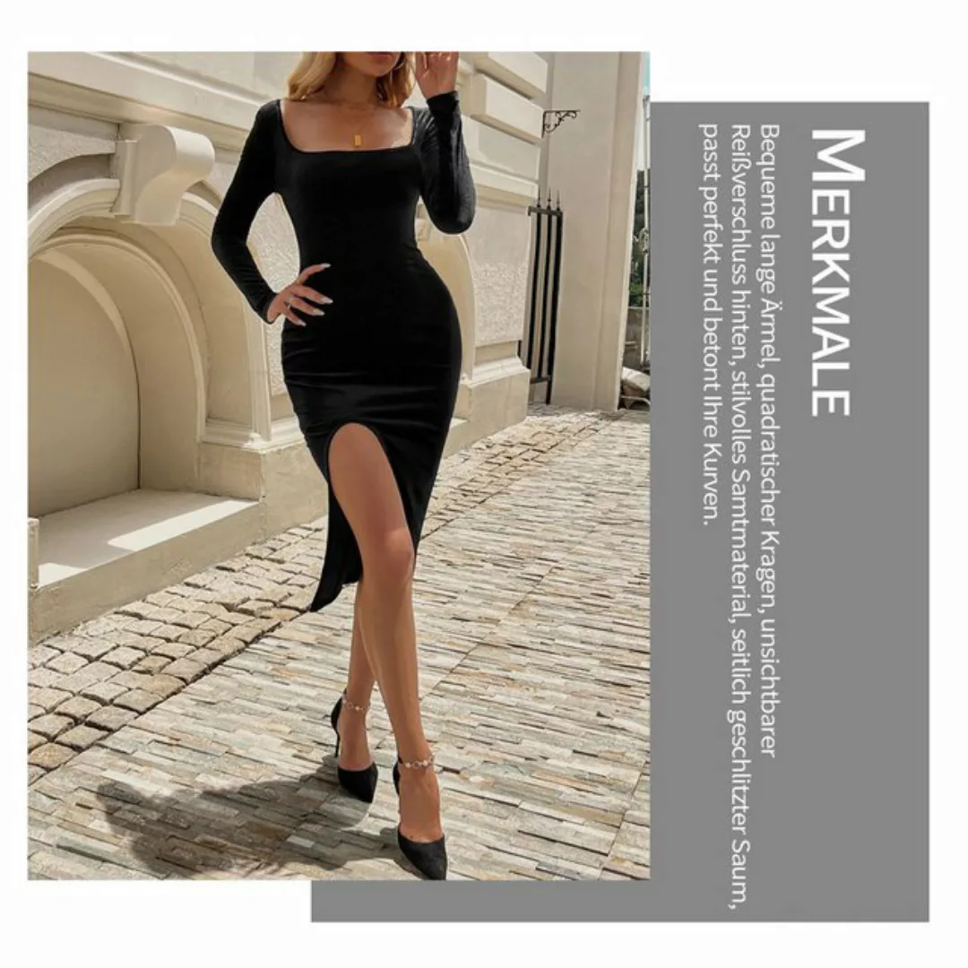 Zoclack Samtkleid Damen Langarm Midikleider Hoch Taillierte Samtkleid Elega günstig online kaufen