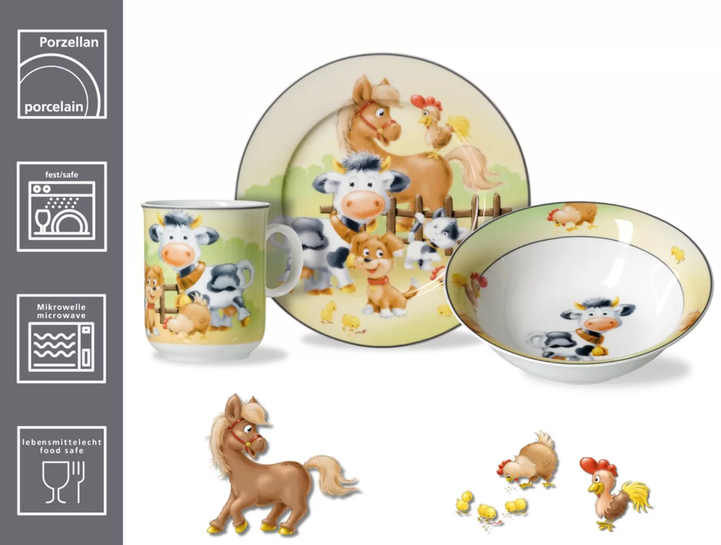 Ritzenhoff & Breker Kindergeschirr-Set »Hoftiere«, (Set, 3 tlg.), im Gesche günstig online kaufen