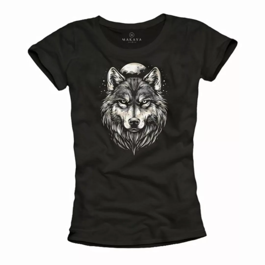 MAKAYA Print-Shirt Damen Wolf Motiv Schäferhund Hund Hundemotiv Kurzarm Top günstig online kaufen