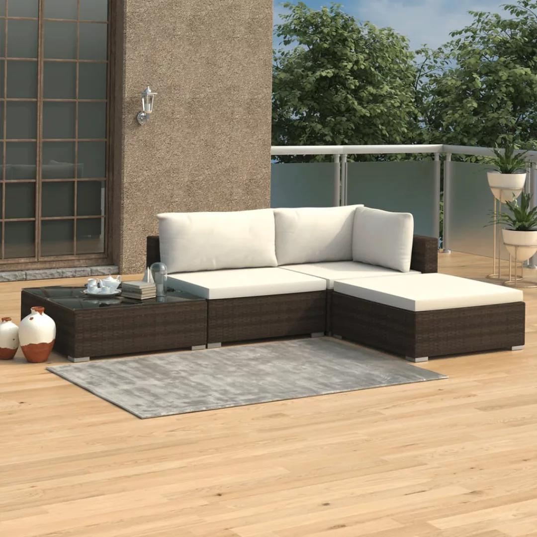 4-tlg. Garten-lounge-set Mit Auflagen Poly Rattan Braun günstig online kaufen