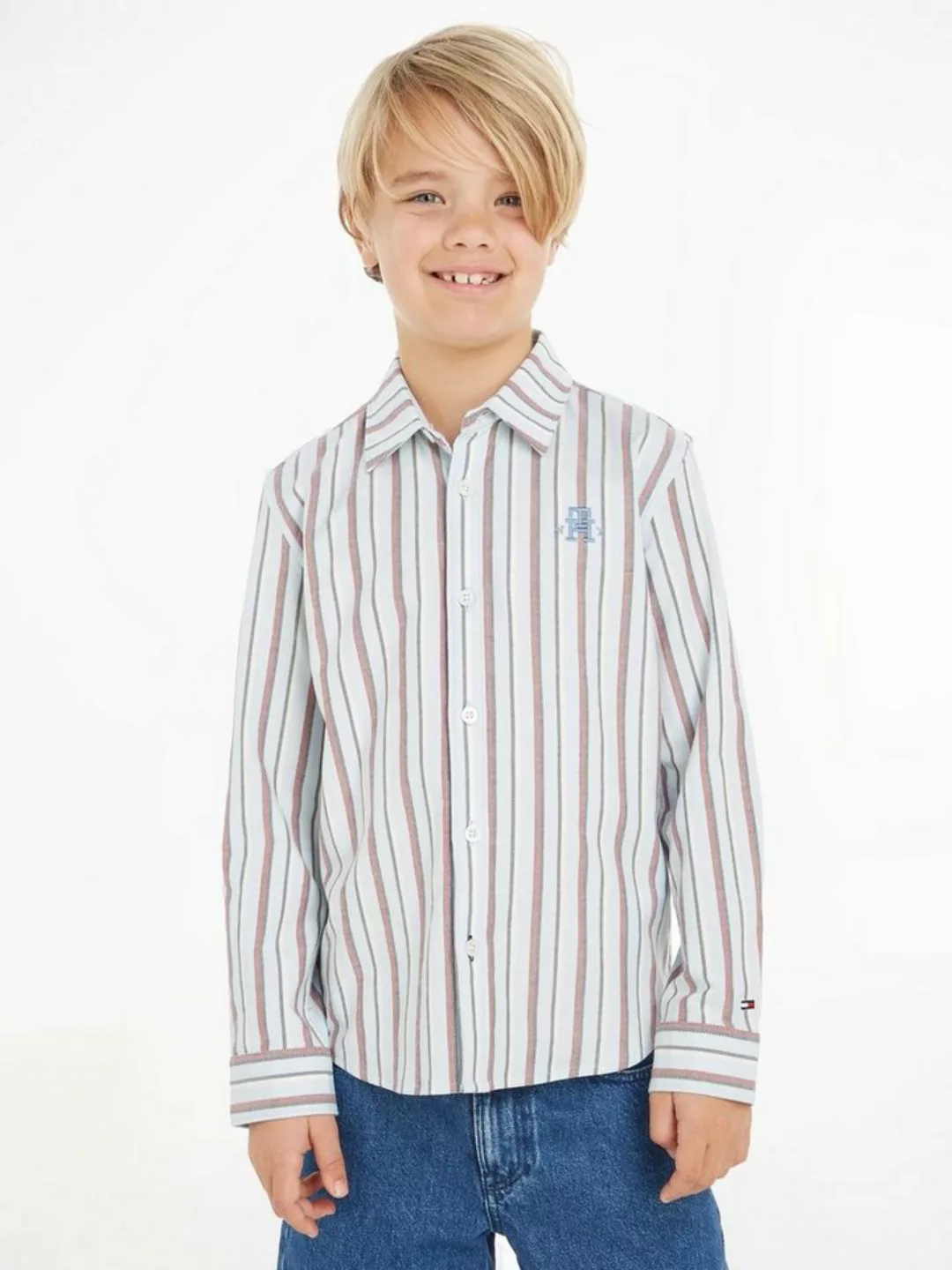 Tommy Hilfiger Langarmhemd SPLIT GLOBAL STRIPE SHIRT mit modischer Label-St günstig online kaufen