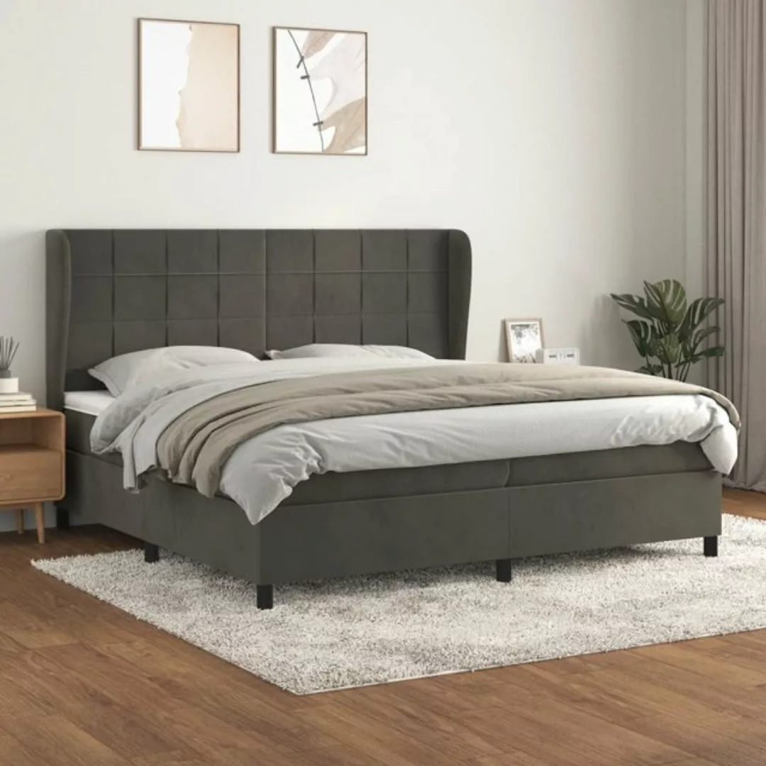 vidaXL Bettgestell Boxspringbett mit Matratze Dunkelgrau 200x200 cm Samt Be günstig online kaufen