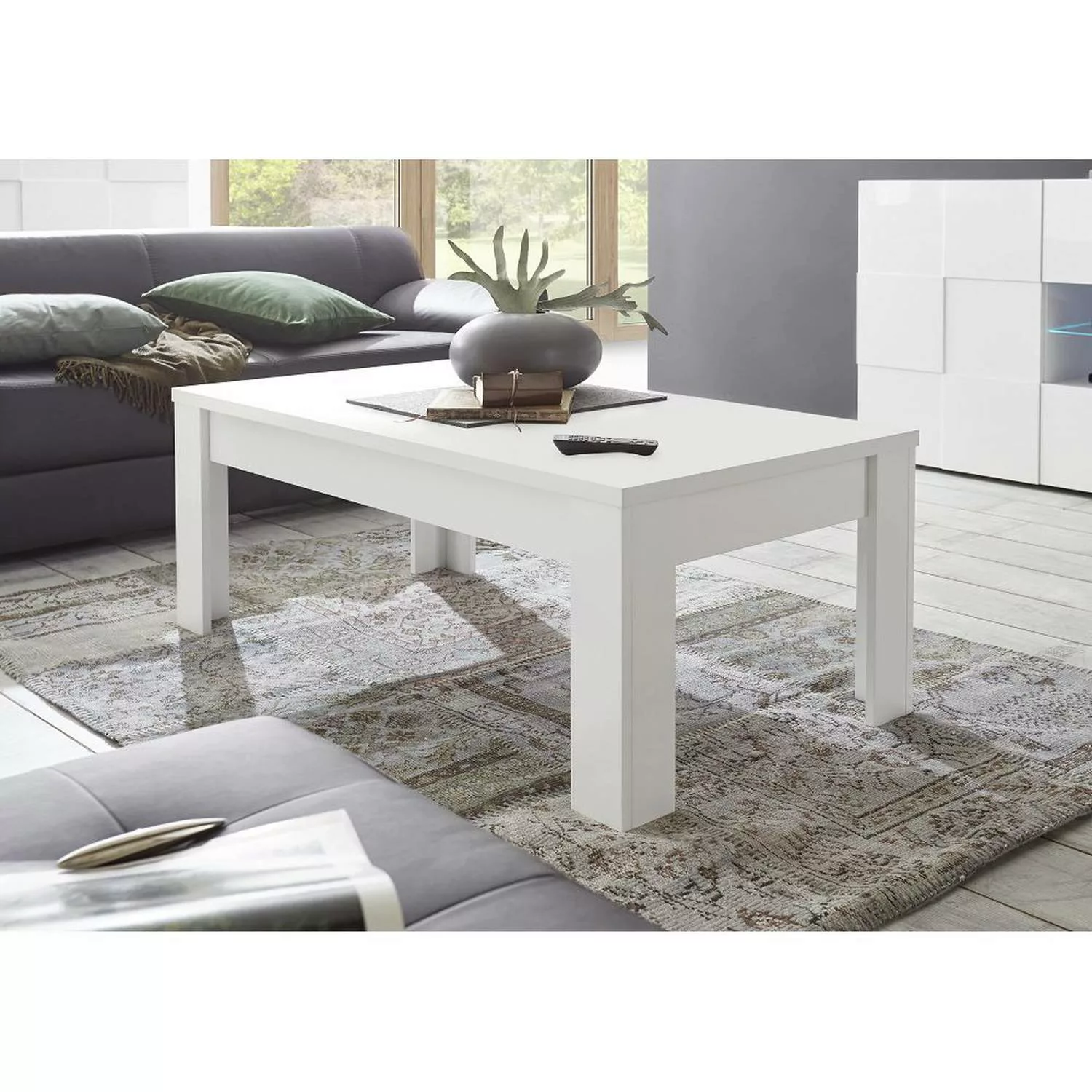 Moderner Wohnzimmer Couchtisch FARUM-63 in Lack weiß matt - B/H/T: 122/45/6 günstig online kaufen