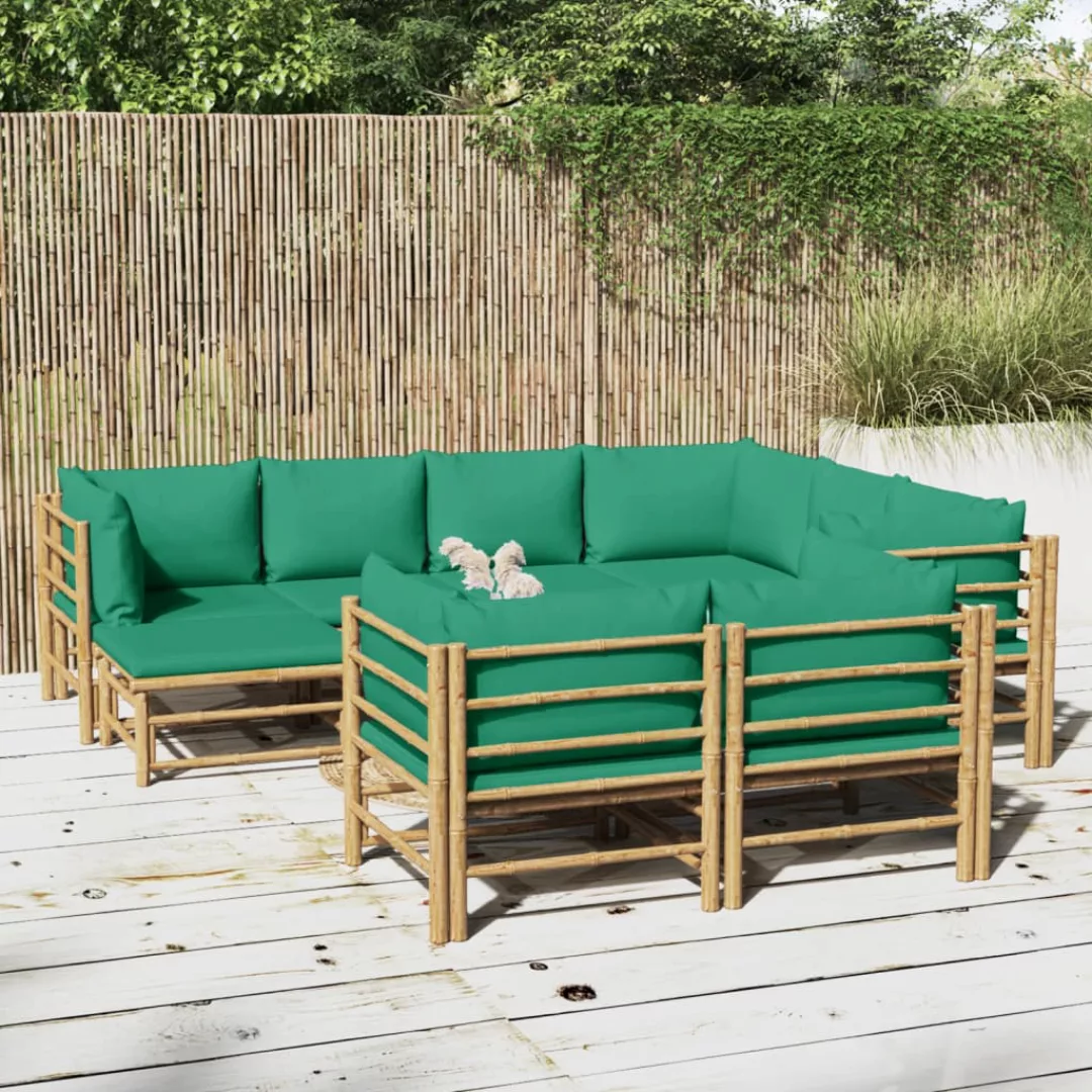 Vidaxl 10-tlg. Garten-lounge-set Mit Grünen Kissen Bambus günstig online kaufen