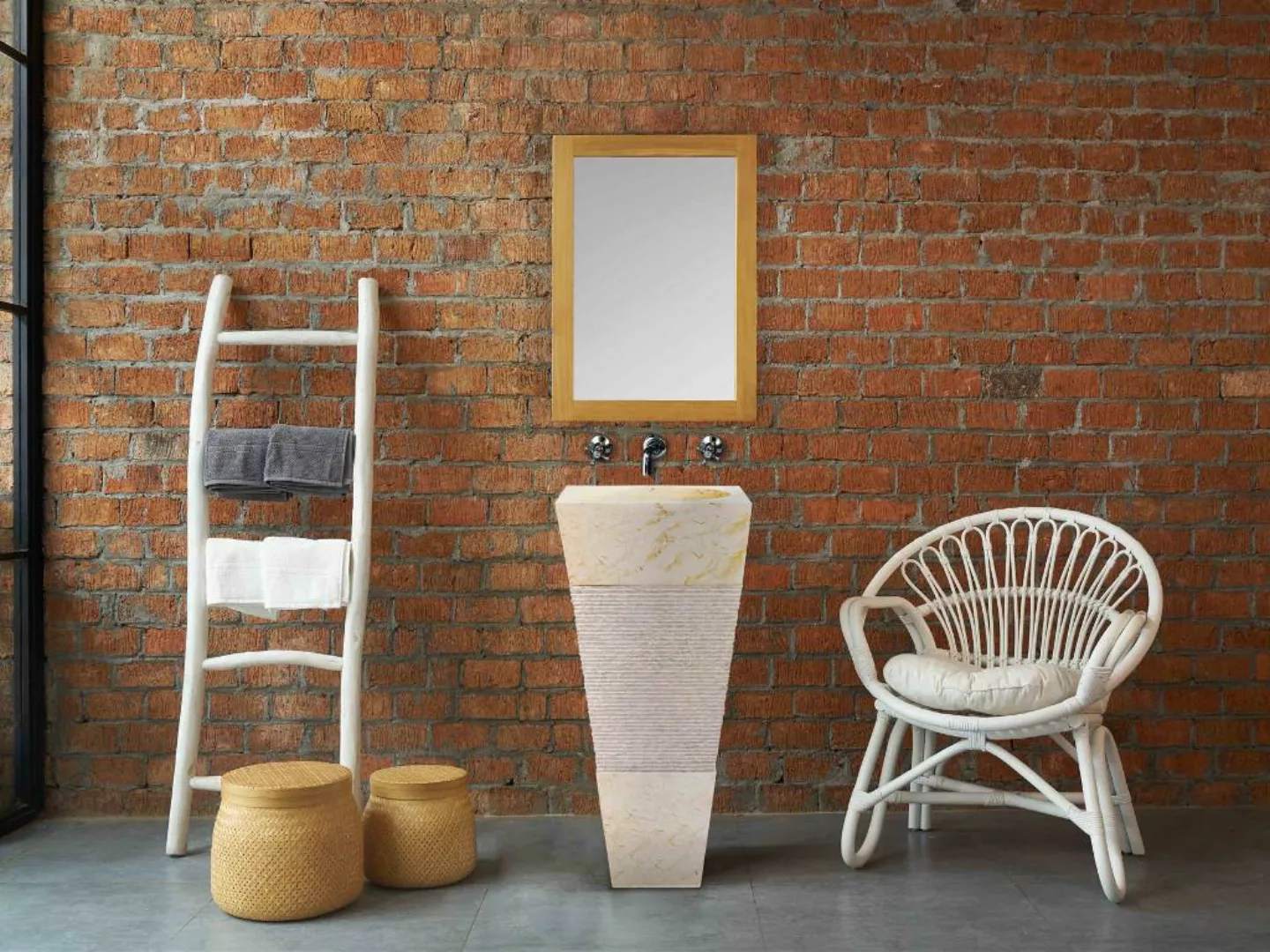 Standwaschbecken Marmor MIDO - Cremefarben/Grau günstig online kaufen