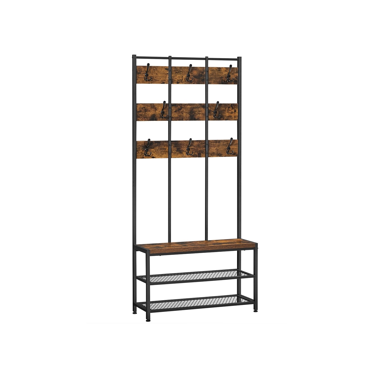 Vasagle Garderobenständer 8 Haken und Sitzfläche 30 x 84 x 182 cm Braun-Sch günstig online kaufen