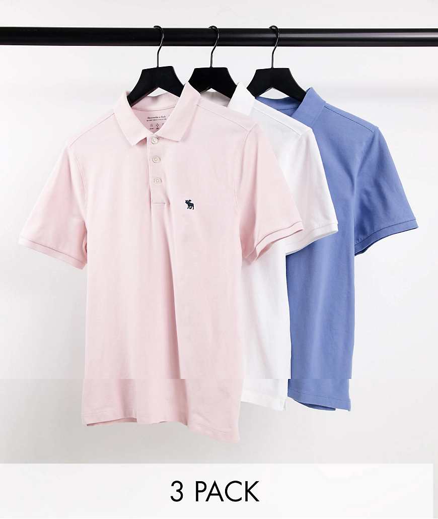 Abercrombie & Fitch – Core – Pikee-Polohemden in Weiß/Blau/Rosa mit Markenl günstig online kaufen
