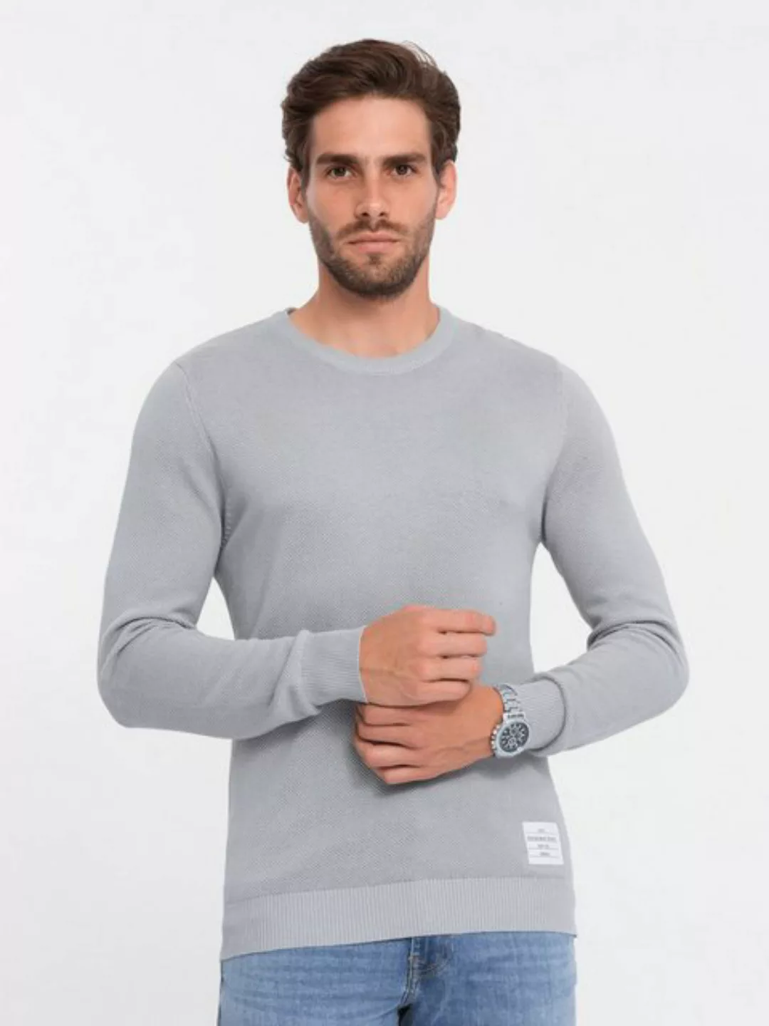 OMBRE Rundhalspullover Strukturierter Herren-Pullover mit halbrundem Aussch günstig online kaufen