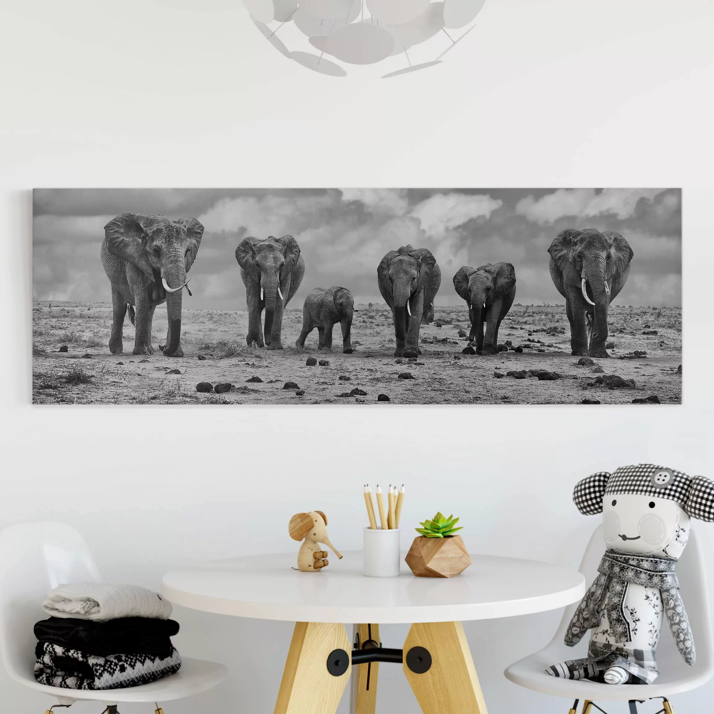 Leinwandbild Elefant - Panorama Großfamilie günstig online kaufen