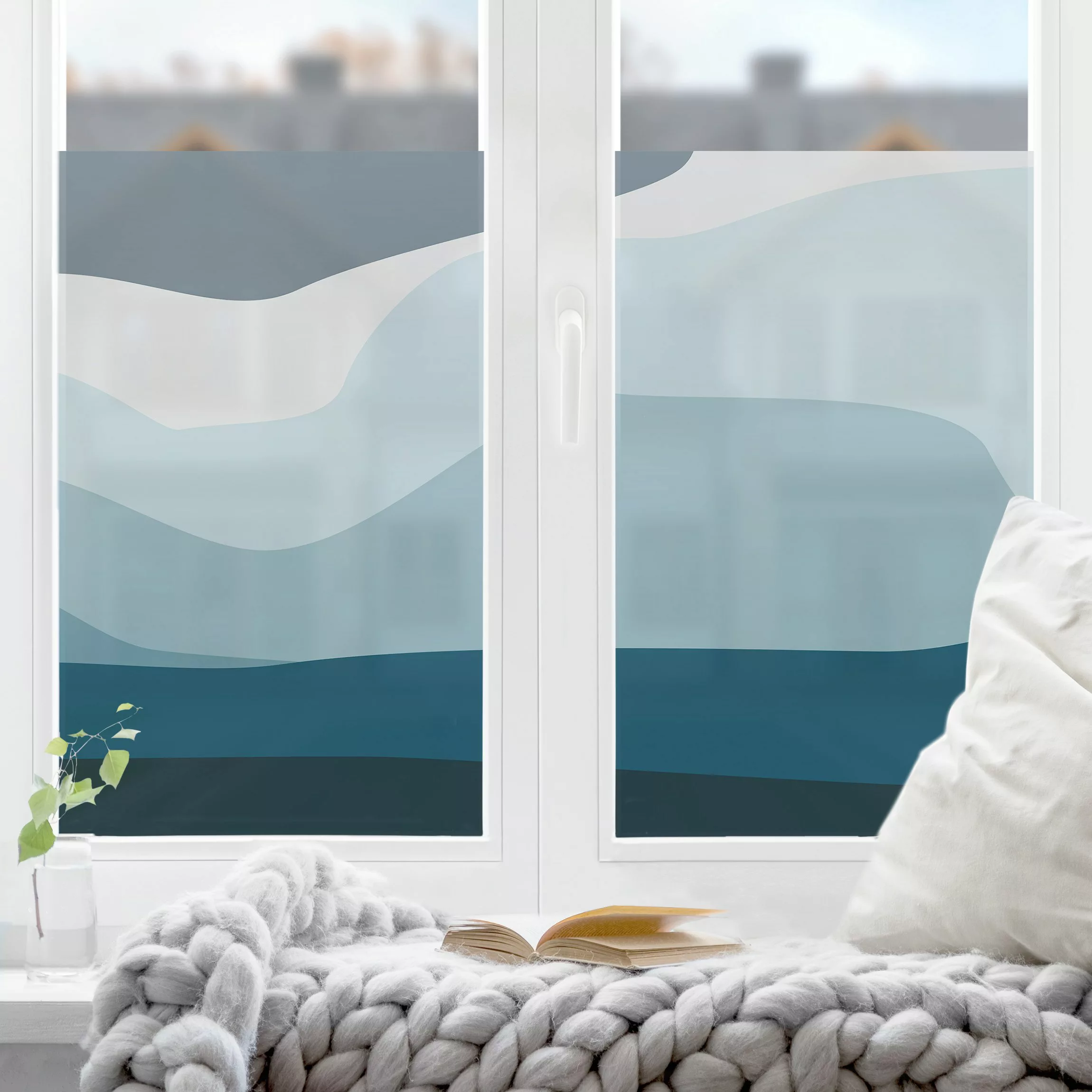 Fensterfolie Blaue Wellen und Dünen günstig online kaufen